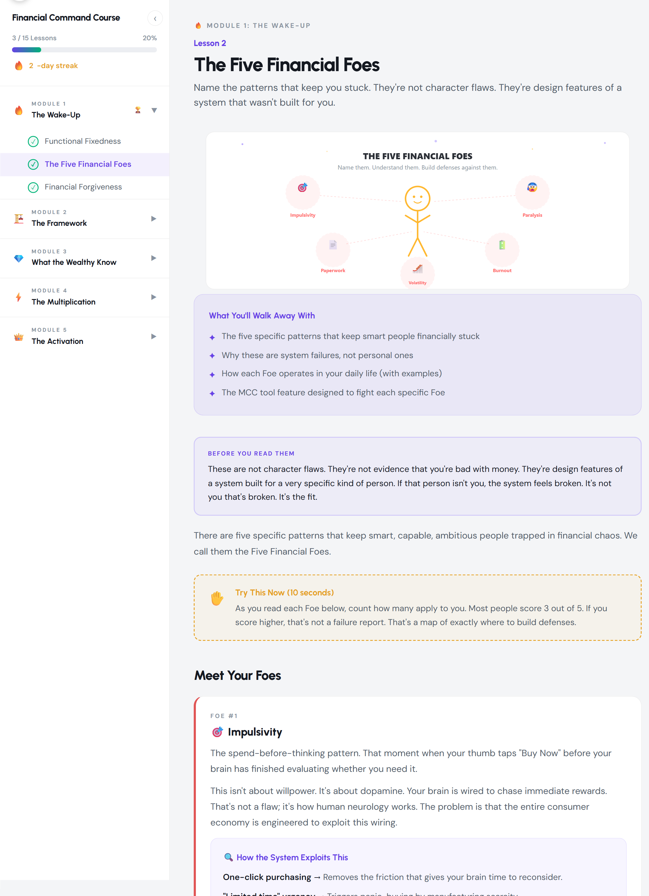Financial Command Course in light mode