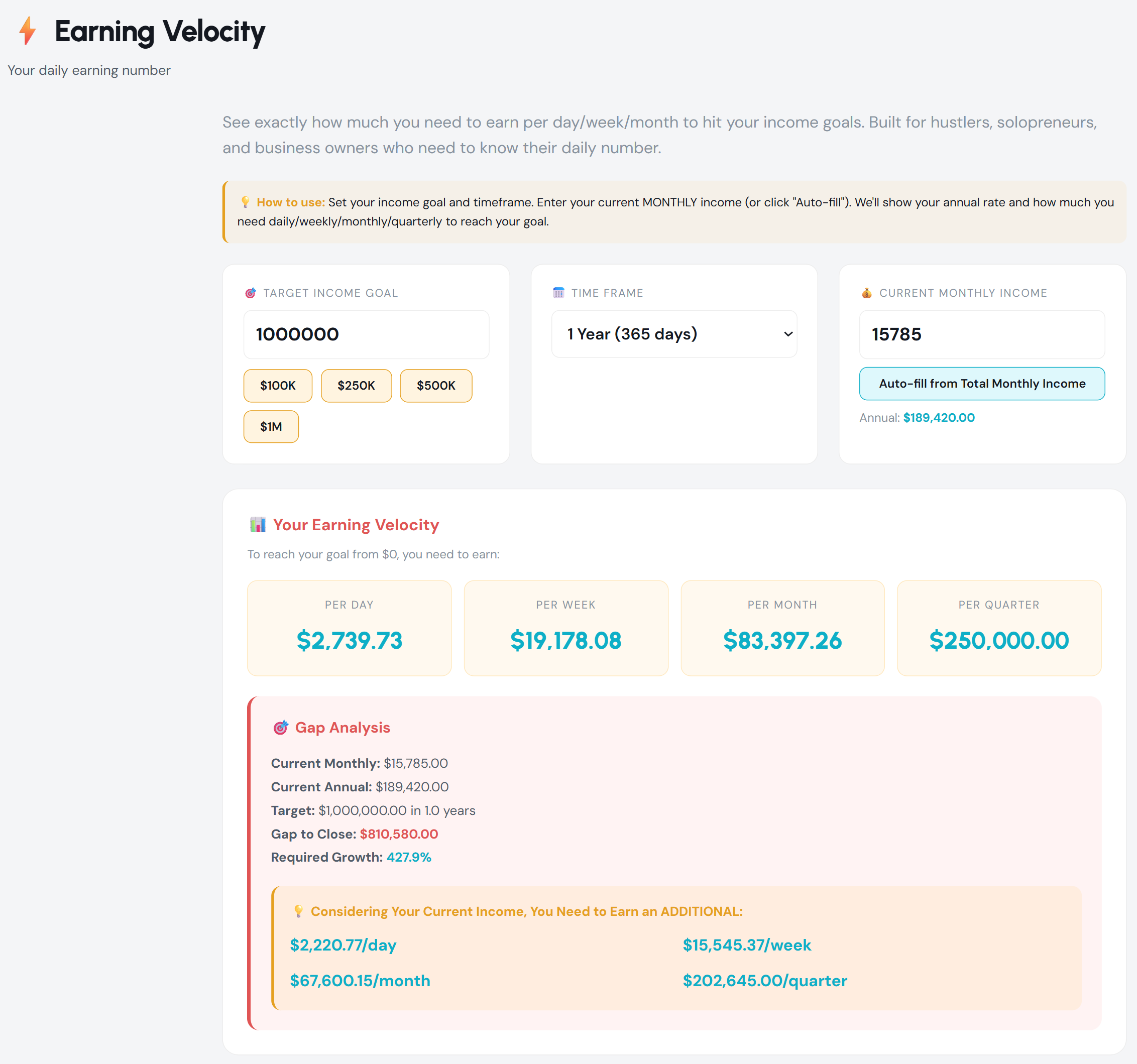 Earning Velocity tool in light mode